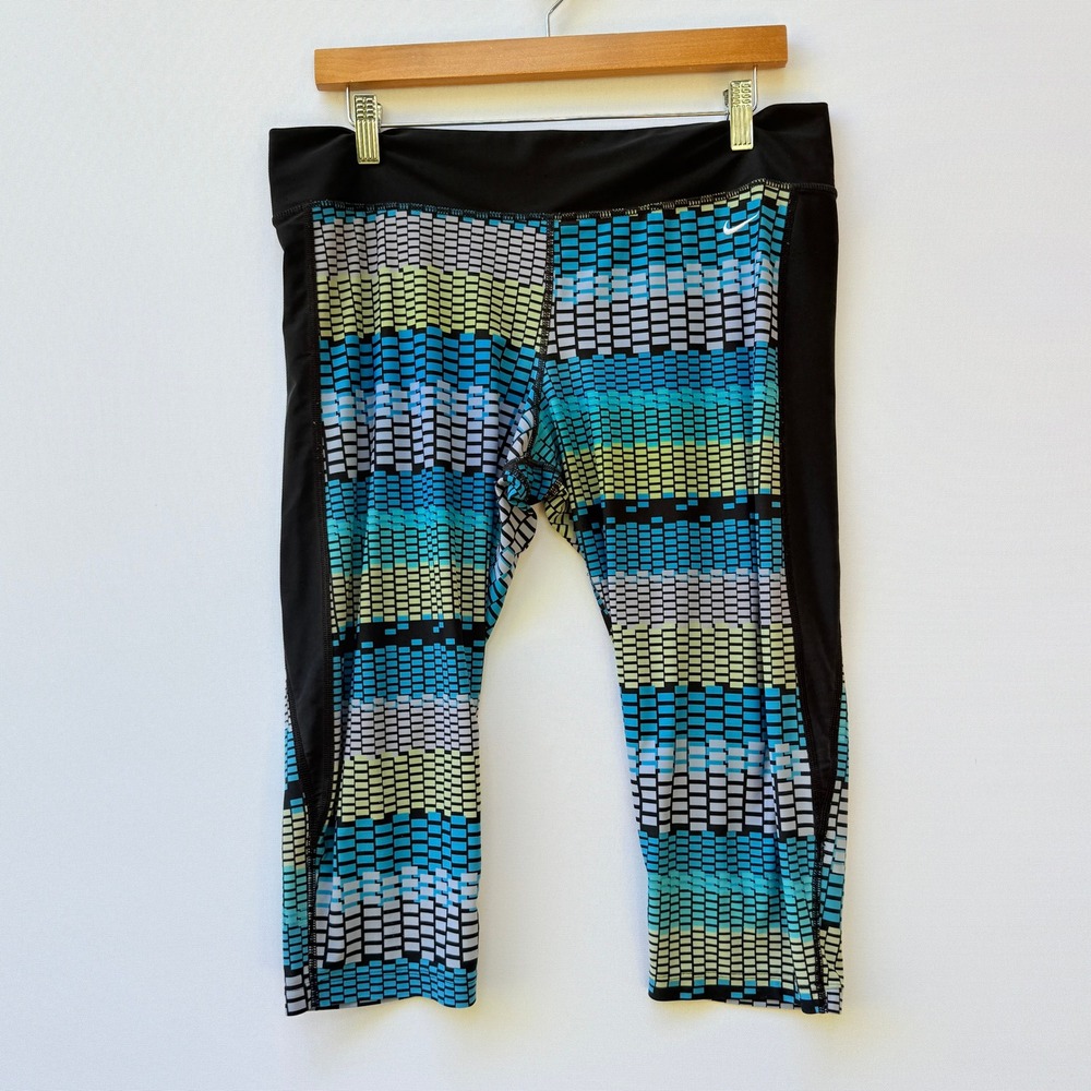 Nike Activewear‎ Womens XL Capri Leggings Geometric Athletic Blue Green Black